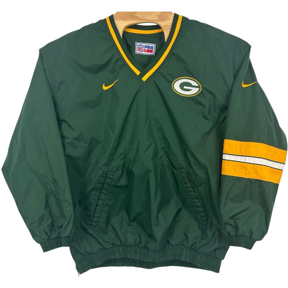 VTG 90s Men's Nike Reversible Green Bay Packers V Neck Windbreaker Jacket 2XL